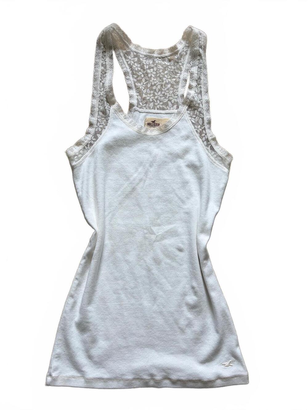 Hollister Tank Top Womens Size M White Lace Racerback Scoop Neck Logo [COPY]